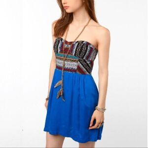 Staring at Stars Blue Tribal Print Strapless Mini Dress Size 4